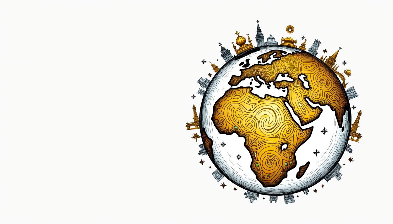 A globe intertwined with local cultural symbols