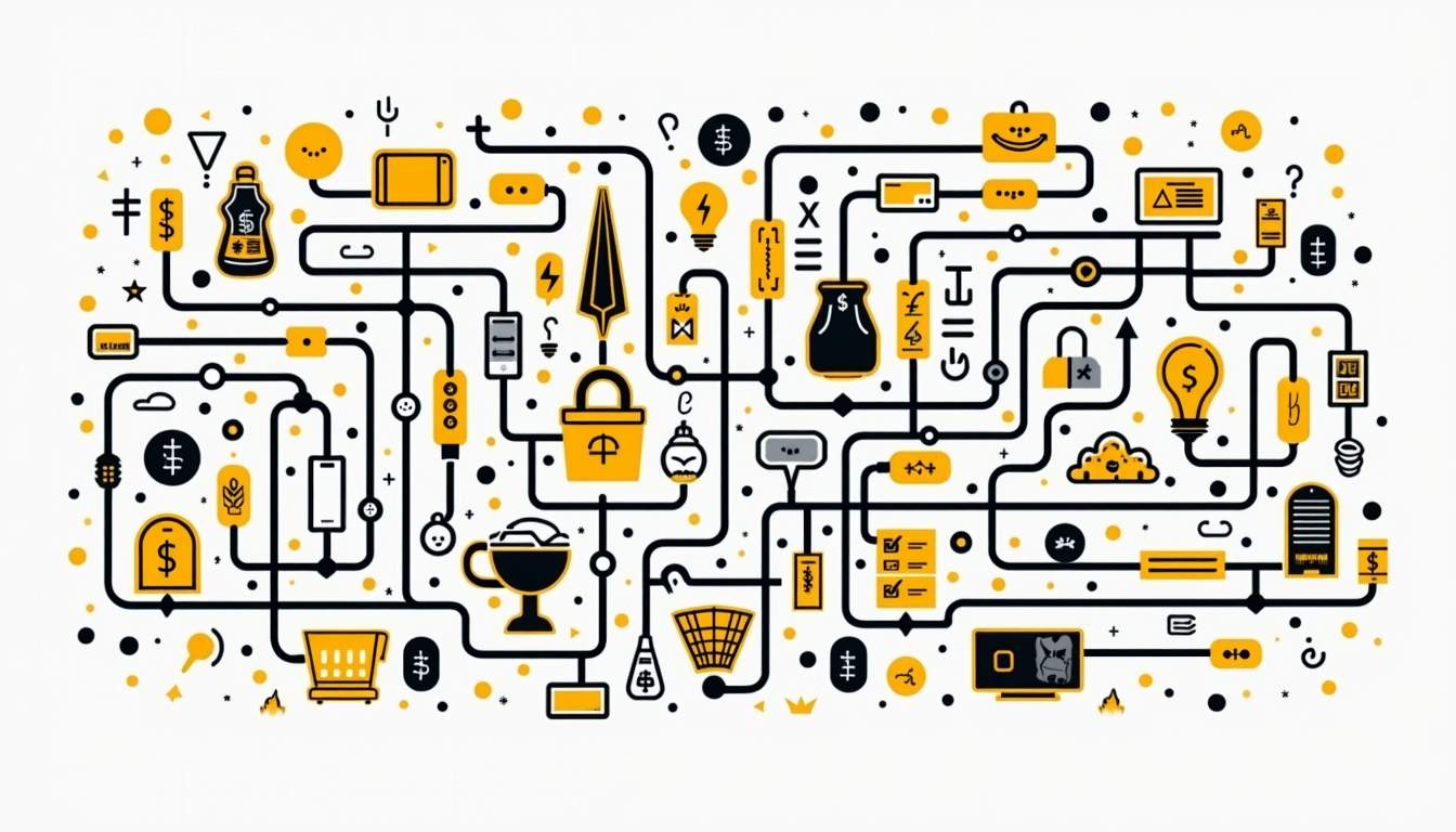 An intricate maze made of various shopping items and symbols representing different consumer motivations