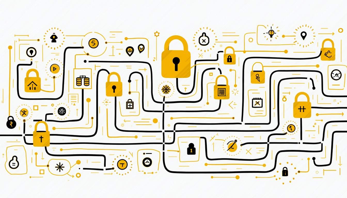 An intricate maze made of digital data streams and privacy locks