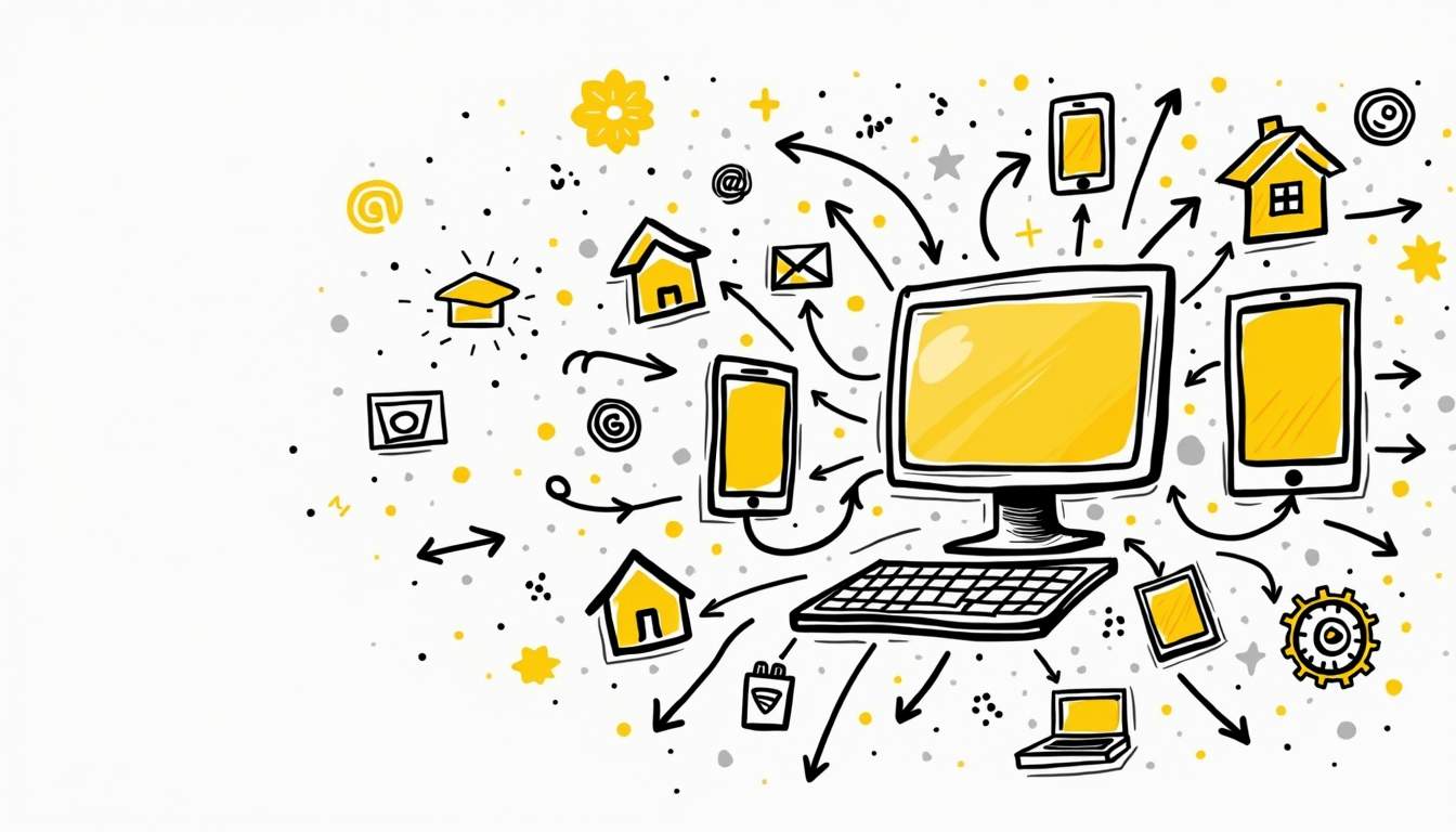 An abstract representation of interconnected digital devices