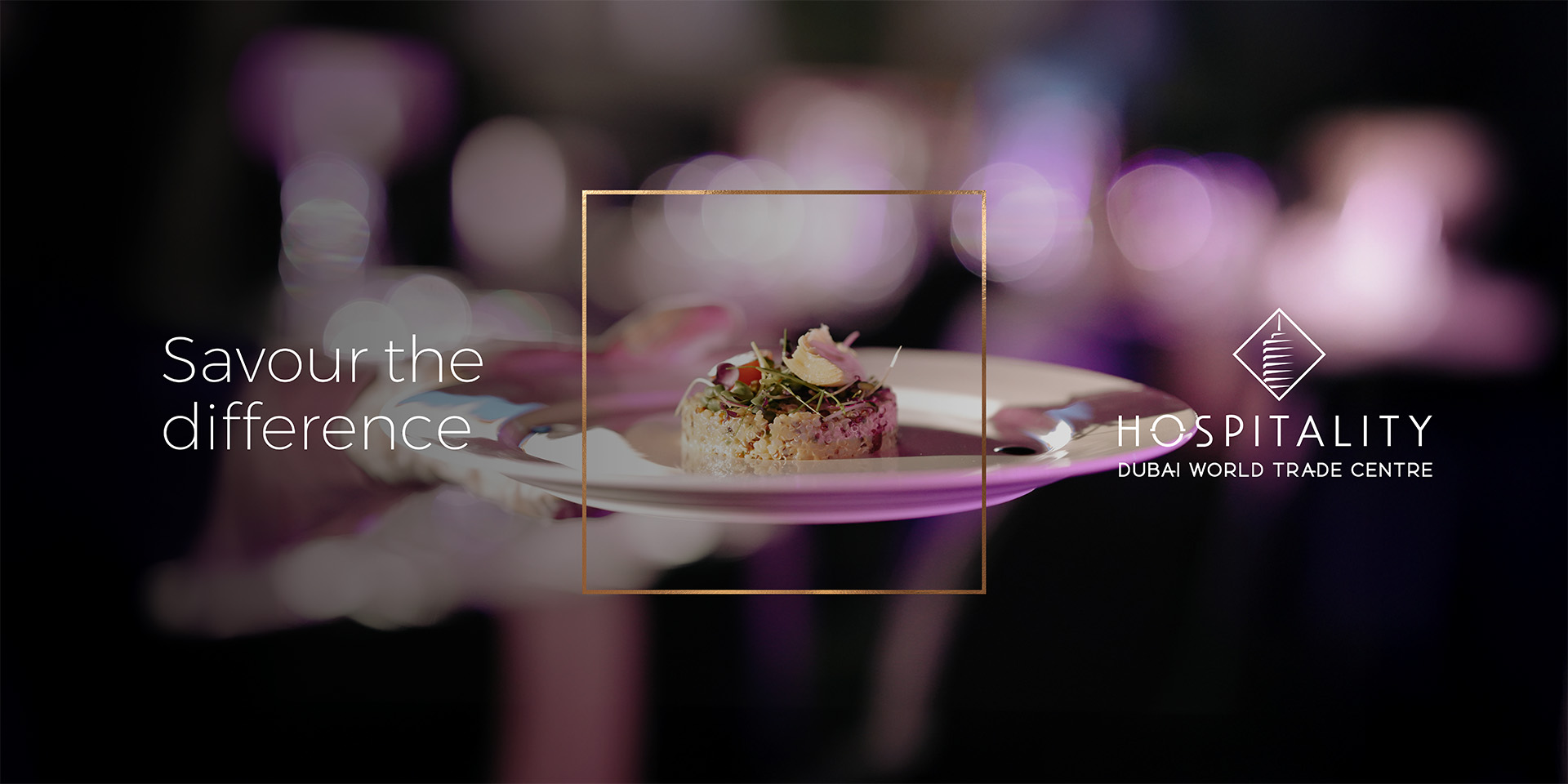 Promotional material designed for DWTC Hospitality, integrating the new logo, modern design system, and engaging messaging to highlight Dubai World Trade Centre’s hospitality excellence.