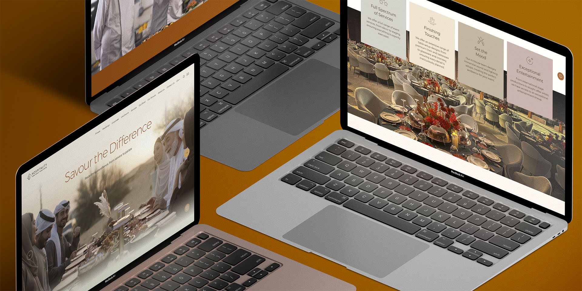 The redesigned DWTC Hospitality website featuring modern visual identity, refined “Savour The Difference” messaging, intuitive navigation, and immersive photography.