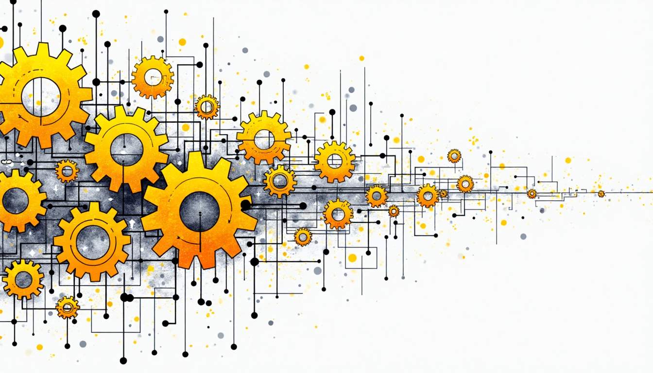 An abstract representation of interconnected tiny gears and circuits