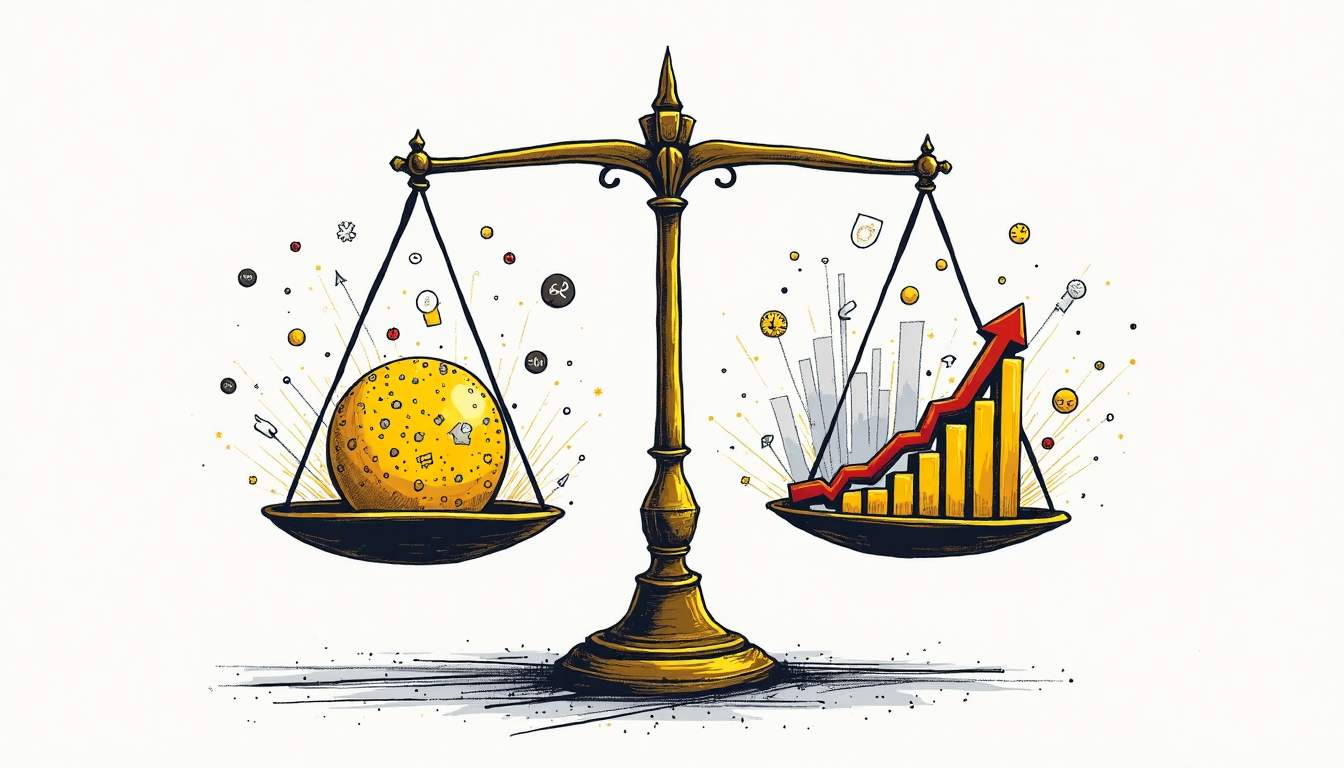 An abstract scale balancing two distinct elements: one side featuring vibrant