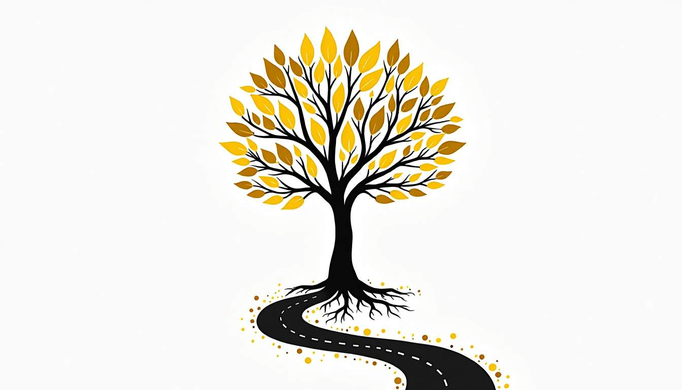 An intertwined tree and a winding path