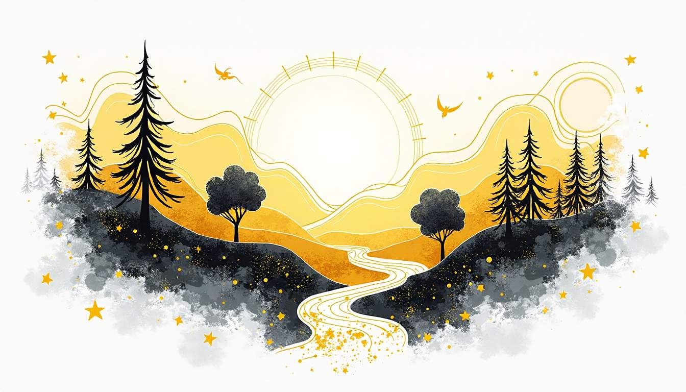 An abstract landscape that blends elements of technology