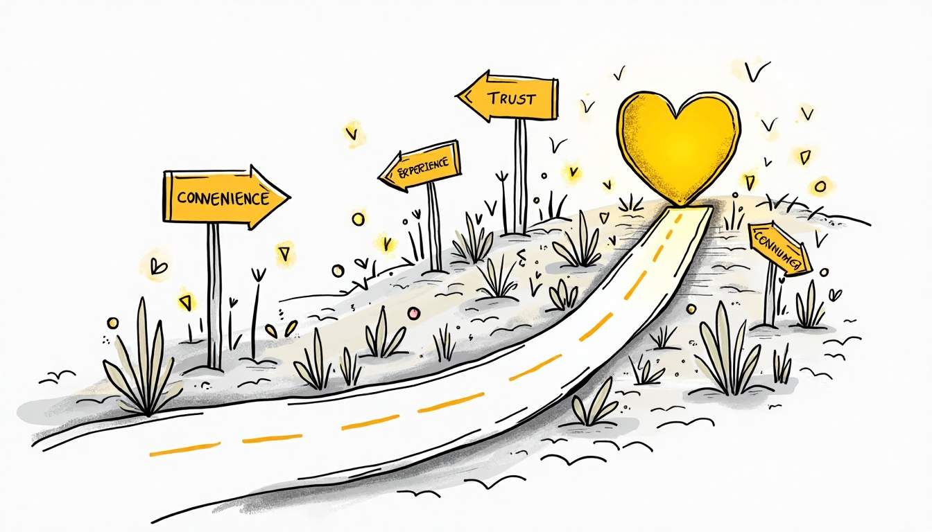 An abstract representation of a winding path made of various consumer products and services