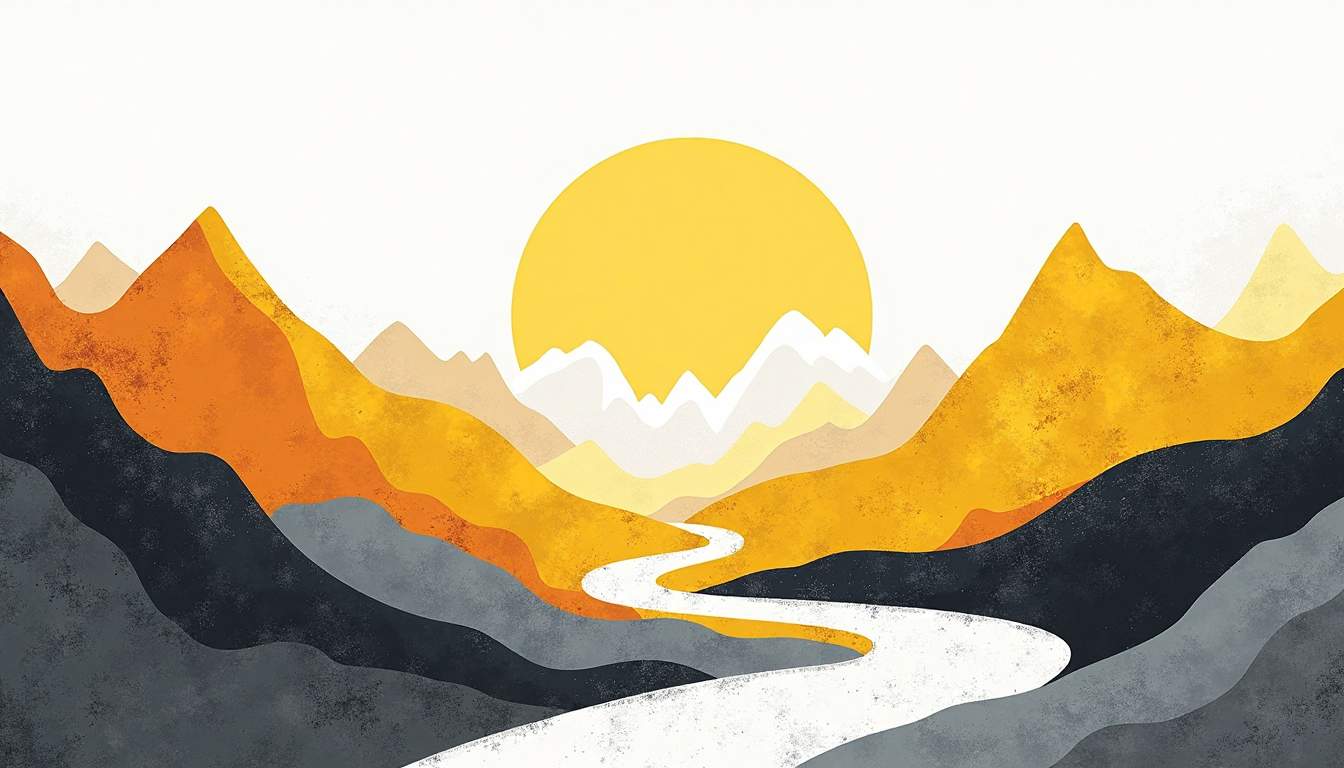 An abstract landscape featuring a vibrant