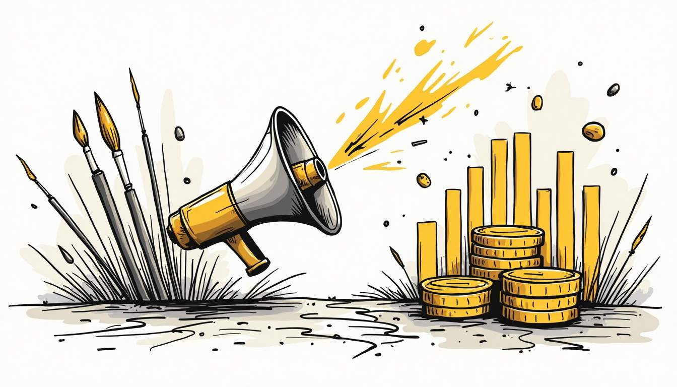 A strategic battlefield scene where marketing and finance elements