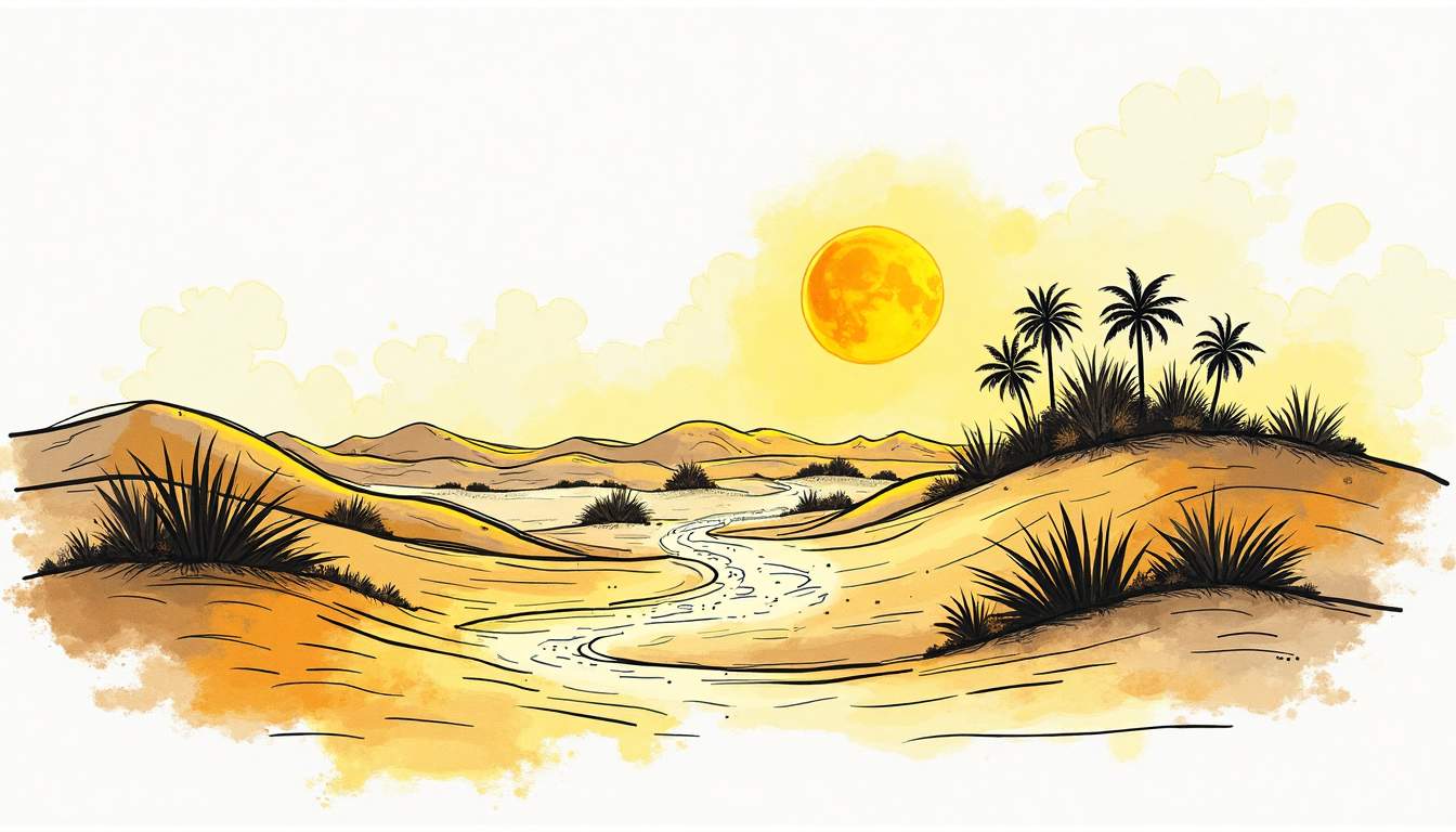 An abstract desert landscape featuring a shimmering mirage of a complex martech stack