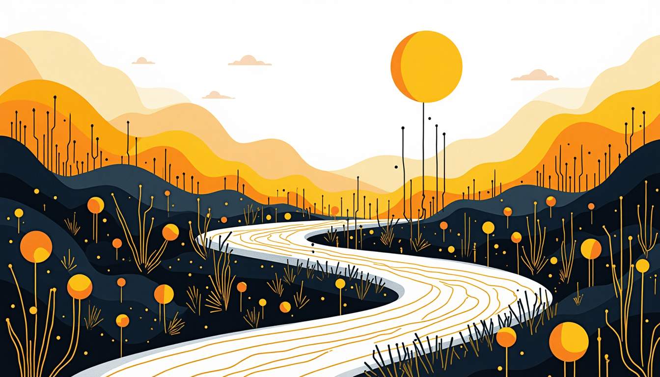 An abstract landscape that seamlessly blends digital and natural elements