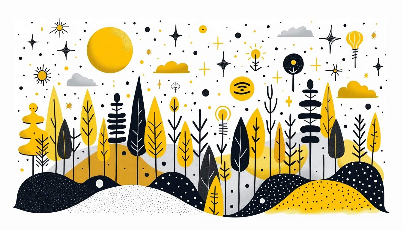 A vibrant landscape composed of various symbols and icons representing different buzzwords