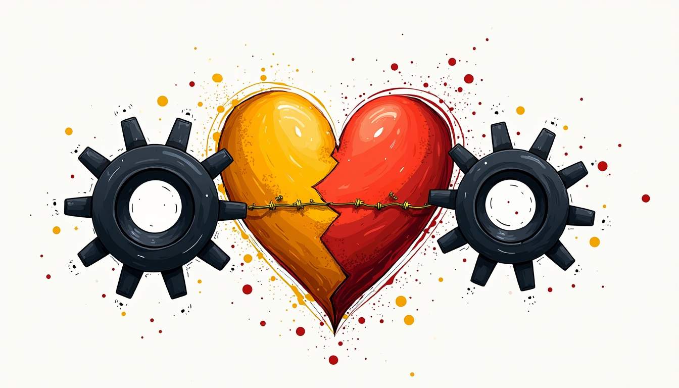 An abstract representation of interconnected gears and hearts