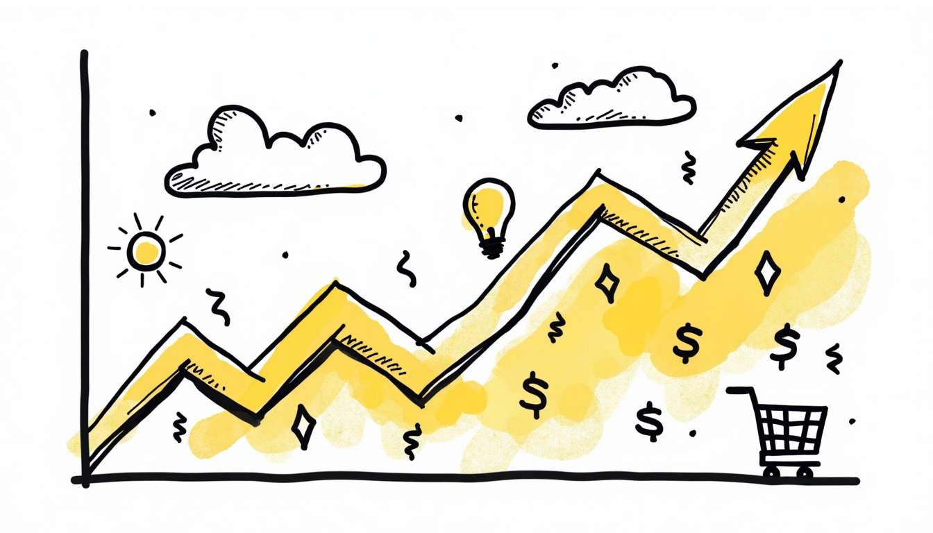 A fluctuating graph with arrows indicating rising and falling trends