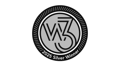 A circular badge with "W3" in the center and the text "2025 Silver Winner" at the bottom.